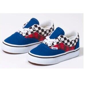Vans shoes Old Skool Mixed Print Blue Plaid Checkerboard Kids Size 5 Toddler